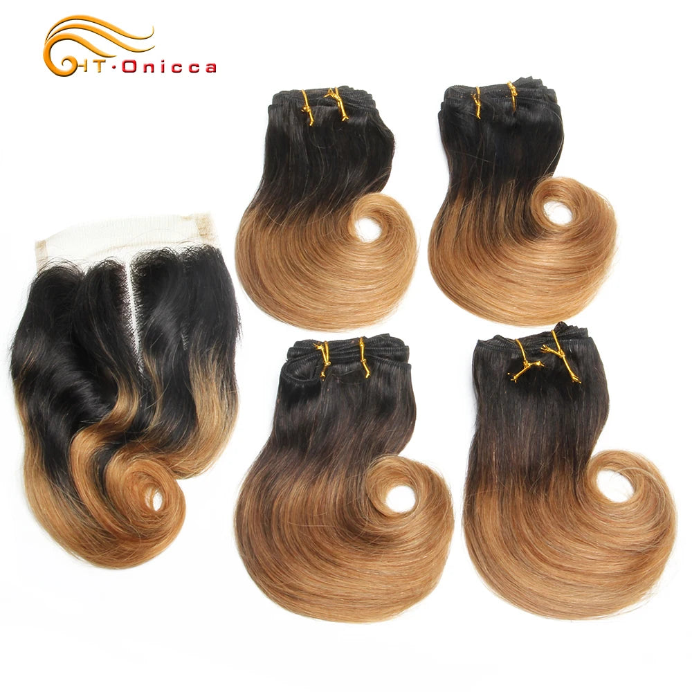 Bouncy Curly Human Hair Bundles with Closure Short Bob Human Hair Weave Extensions