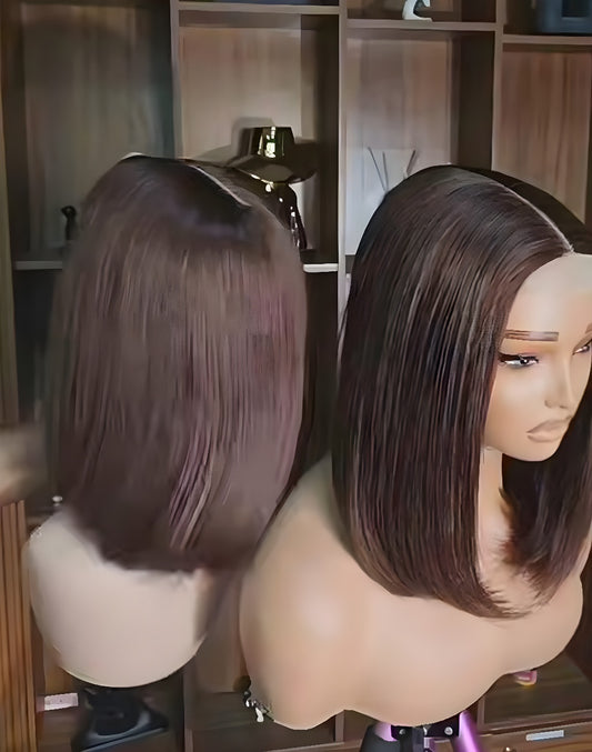 Natural Black Silky Straight Shoulder-Length Bob Lace Front Human Hair Wig