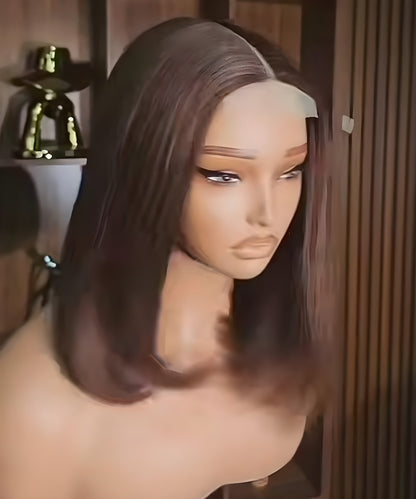 Natural Black Silky Straight Shoulder-Length Bob Lace Front Human Hair Wig