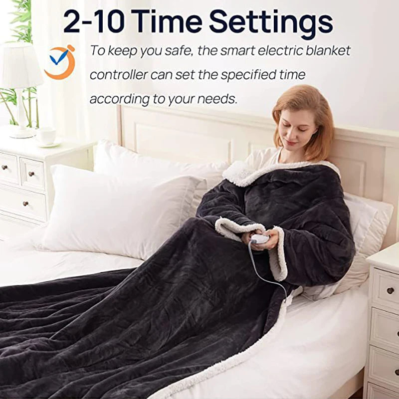 Wearable Electric Heating Sleeve Blanket Flannel & Sherpa, Electric Blankets 6 Heat Settings, 10-Hour Time Auto-Off Function
