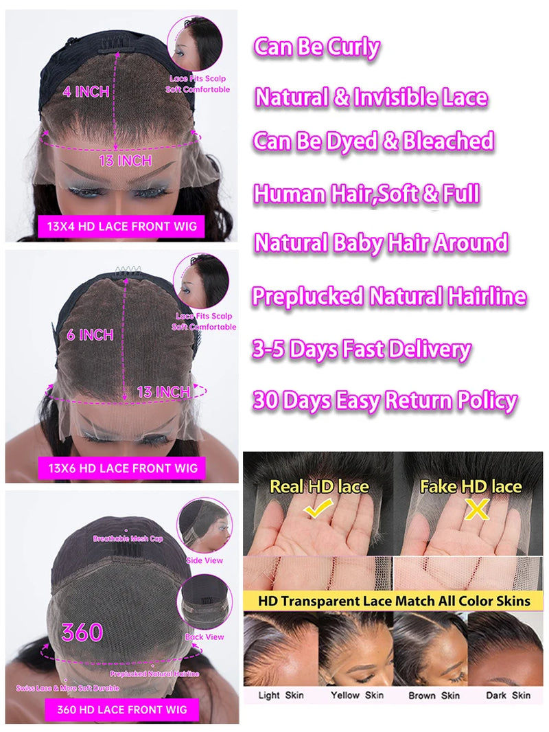 30 40 Inch Body Wave 13X6 Hd Transparent Lace Frontal Wig Human Hair 13X4 Preplucked Lace Wigs for Women 360 Lace Front Hair Wig