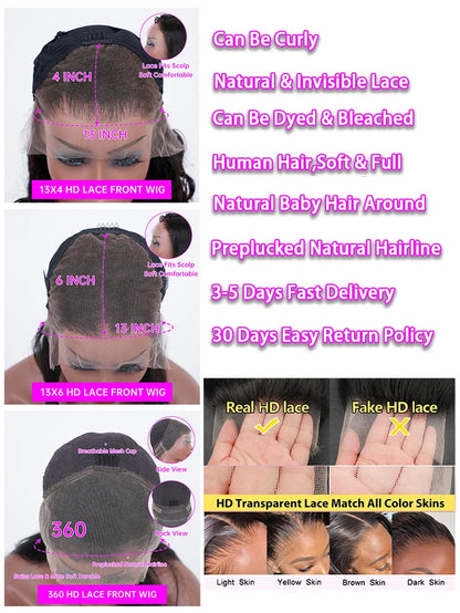 30 40 Inch Body Wave 13X6 Hd Transparent Lace Frontal Wig Human Hair 13X4 Preplucked Lace Wigs for Women 360 Lace Front Hair Wig
