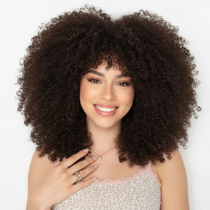Afro Curly Human Hair Wigs with Bangs 250% Density Glueless Short Bob Curly Human Hair Wigs for Black Women Bob Afro Fringe Wig