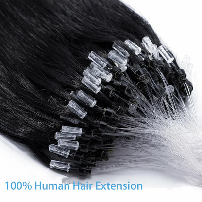 Straight Human Hair Extensions for Women Brazilian Remy Hair Micro Loop Invisible Natural Black