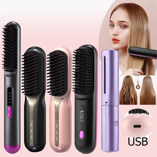 Hot Comb Straightener Professional Quick Heated Electric Wireless Multifunctional Hairstyle Brush