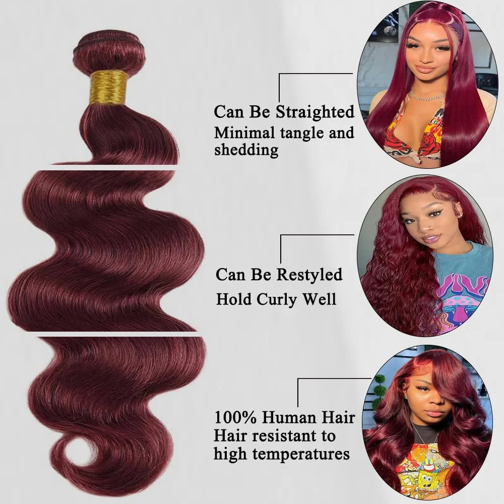 Brazilian Raw Human Hair Bundles Quick Weave Double Weft For Women Hair Extensions Burgundy
