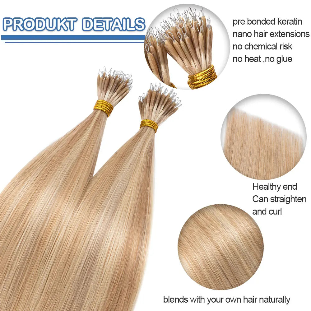 Nano Rings Hair Extensions Nano Tip Human Hair For Women
