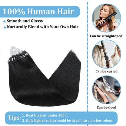Straight Human Hair Extensions for Women Brazilian Remy Hair Micro Loop Invisible Natural Black