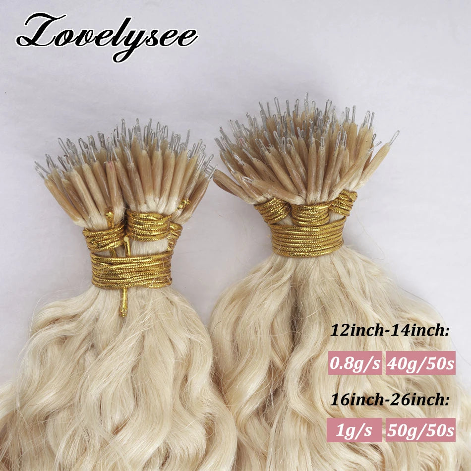 Nano Rings Hair Extensions Natural Blonde Water Wave Human Hair