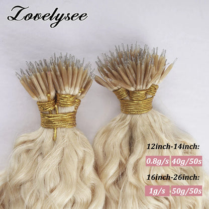 Nano Rings Hair Extensions Natural Blonde Water Wave Human Hair