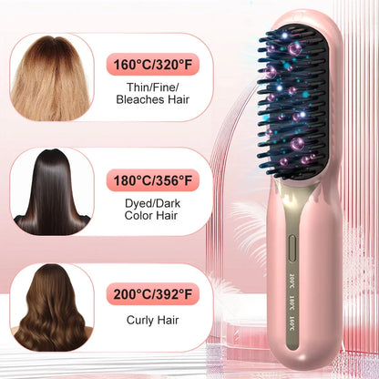 Hot Comb Straightener Professional Quick Heated Electric Wireless Multifunctional Hairstyle Brush