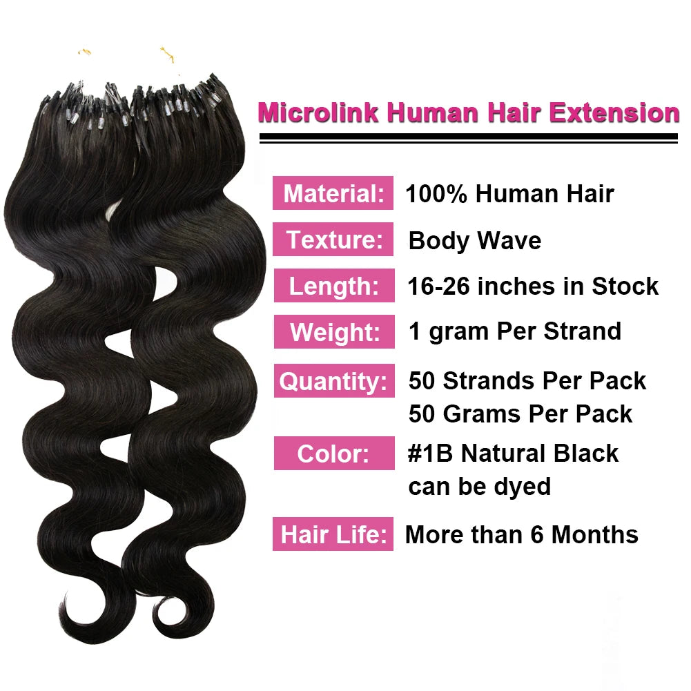 Hair Extensions Human Hair Body Wave Micro Loop Hair Extension Real Human Hair