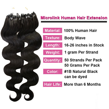 Hair Extensions Human Hair Body Wave Micro Loop Hair Extension Real Human Hair