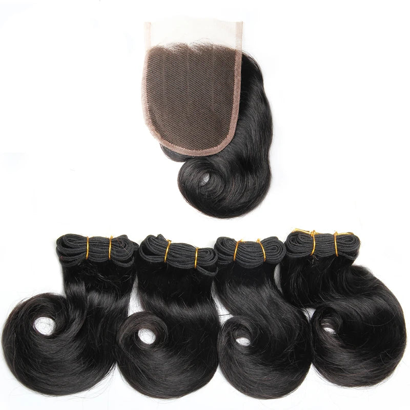Bouncy Curly Human Hair Bundles with Closure Short Bob Human Hair Weave Extensions