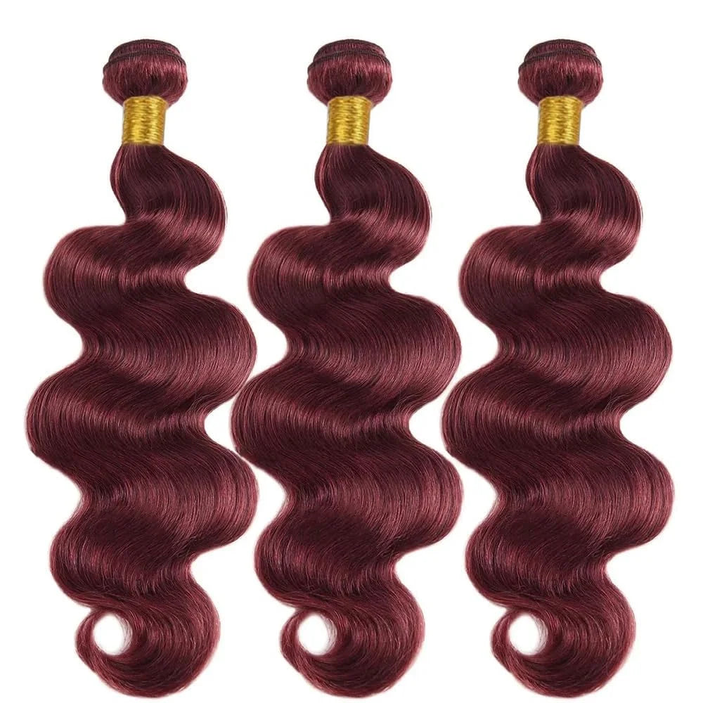 Brazilian Raw Human Hair Bundles Quick Weave Double Weft For Women Hair Extensions Burgundy
