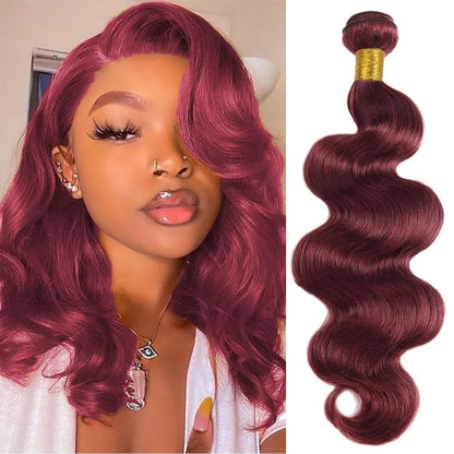 Brazilian Raw Human Hair Bundles Quick Weave Double Weft For Women Hair Extensions Burgundy