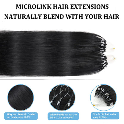 Straight Human Hair Extensions for Women Brazilian Remy Hair Micro Loop Invisible Natural Black