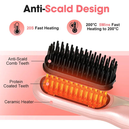 Hot Comb Straightener Professional Quick Heated Electric Wireless Multifunctional Hairstyle Brush