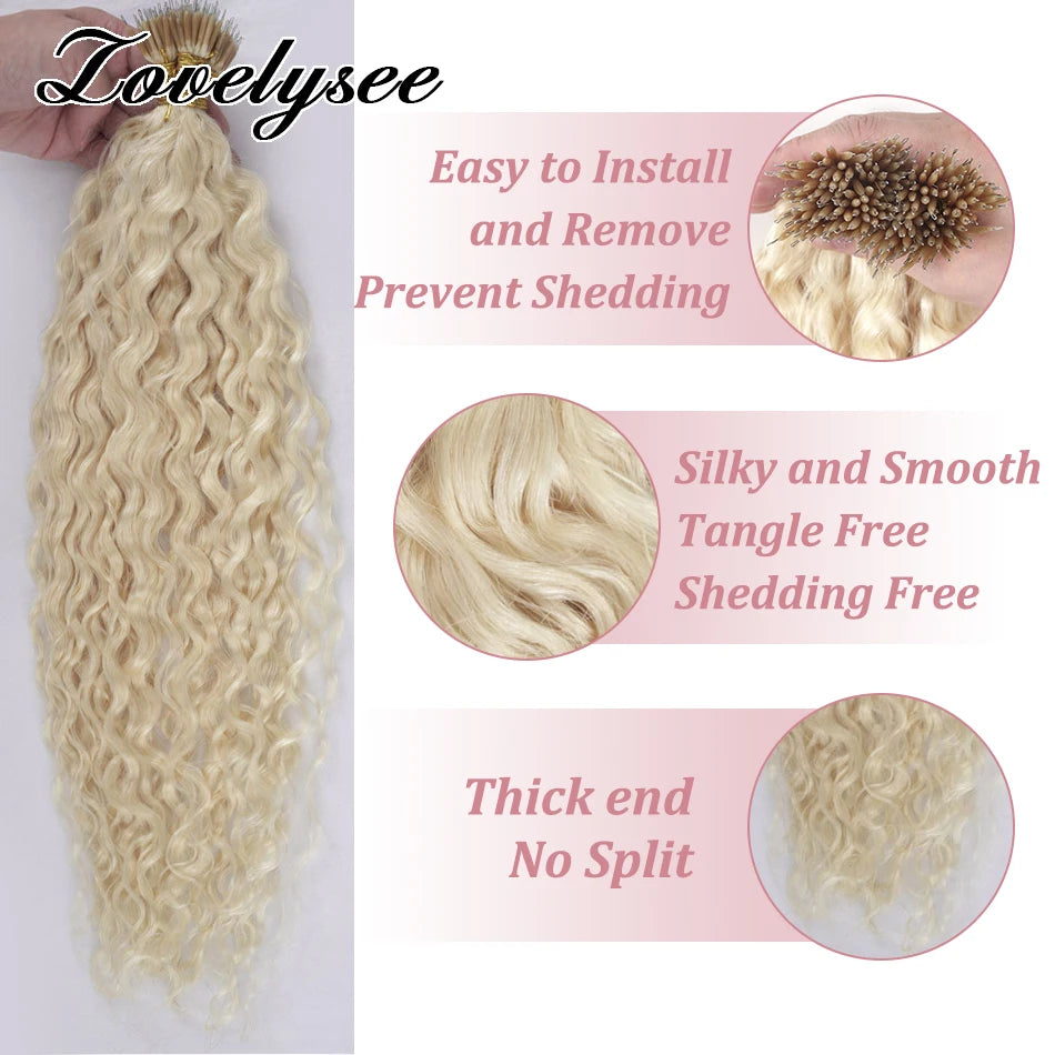 Nano Rings Hair Extensions Natural Blonde Water Wave Human Hair