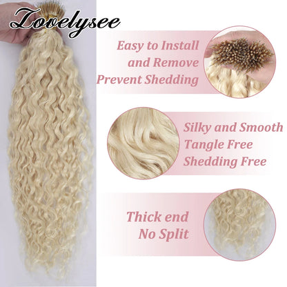 Nano Rings Hair Extensions Natural Blonde Water Wave Human Hair