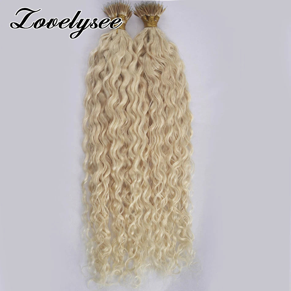 Nano Rings Hair Extensions Natural Blonde Water Wave Human Hair