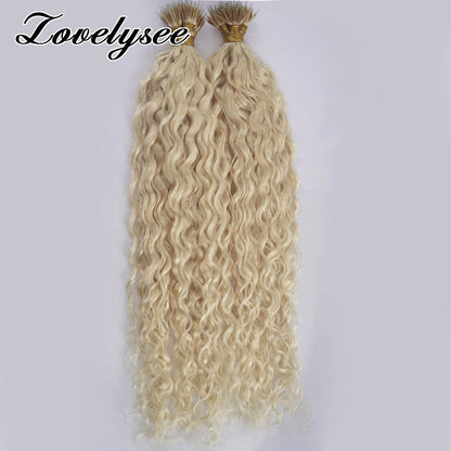 Nano Rings Hair Extensions Natural Blonde Water Wave Human Hair