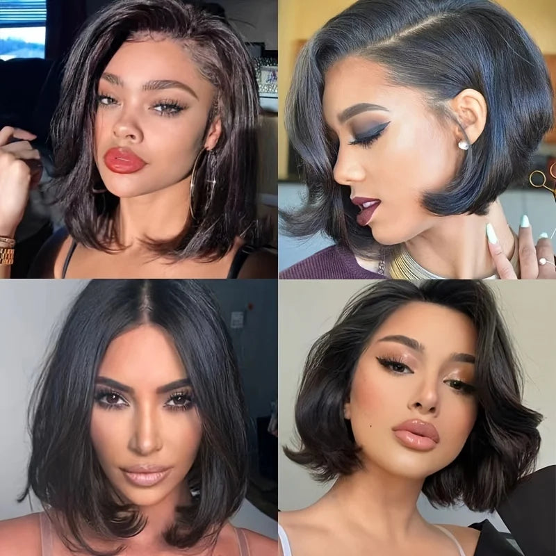 Bouncy Curly Human Hair Bundles with Closure Short Bob Human Hair Weave Extensions