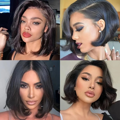 Bouncy Curly Human Hair Bundles with Closure Short Bob Human Hair Weave Extensions