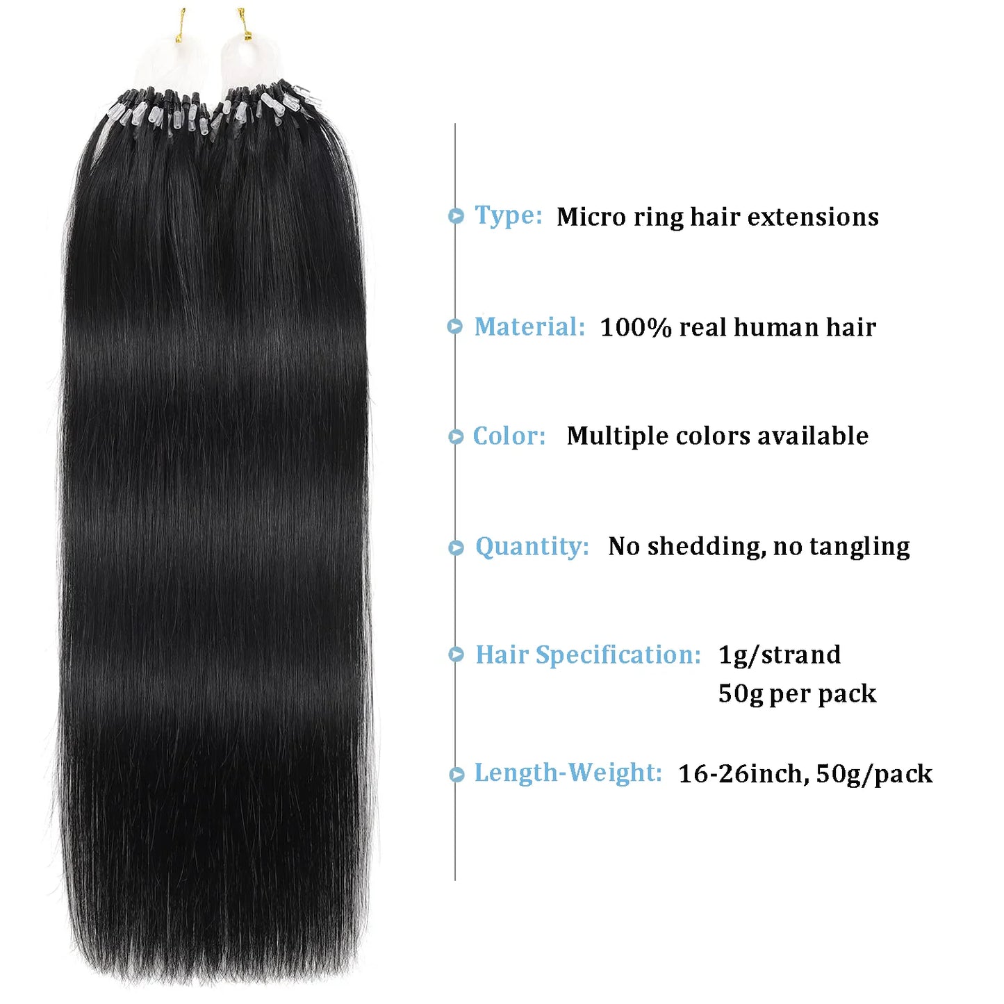 Straight Human Hair Extensions for Women Brazilian Remy Hair Micro Loop Invisible Natural Black