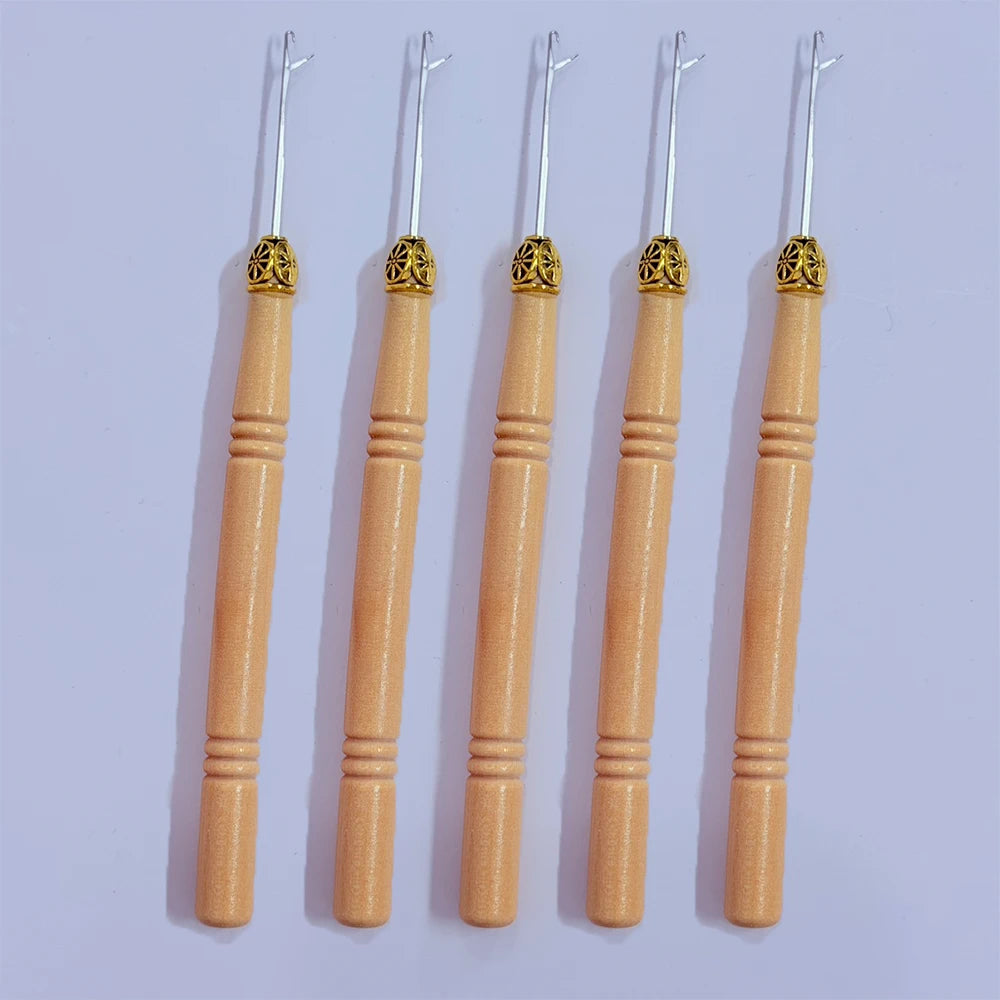 Hair Extensions Micro Pulling Needle Wood Hair Hook with Tongue Hair Crochet Hook