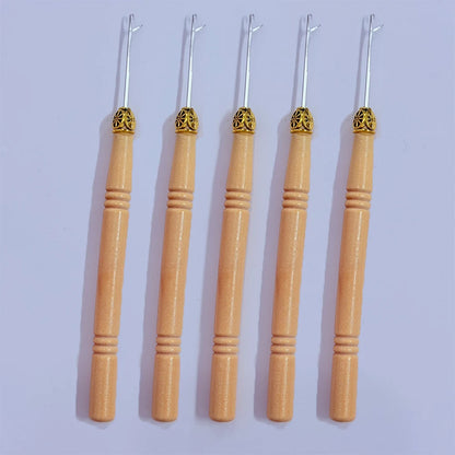 Hair Extensions Micro Pulling Needle Wood Hair Hook with Tongue Hair Crochet Hook