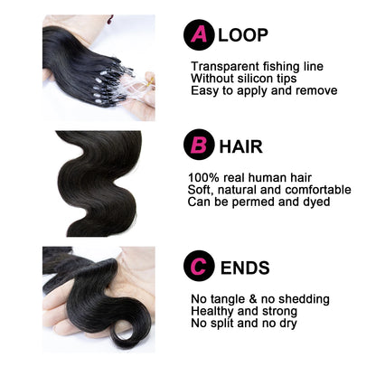 Hair Extensions Human Hair Body Wave Micro Loop Hair Extension Real Human Hair