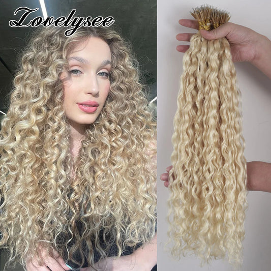 Nano Rings Hair Extensions Natural Blonde Water Wave Human Hair