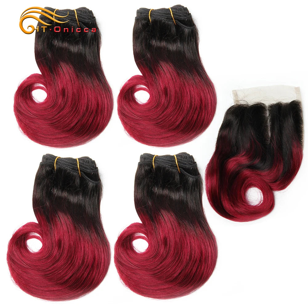 Bouncy Curly Human Hair Bundles with Closure Short Bob Human Hair Weave Extensions