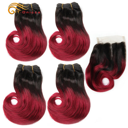 Bouncy Curly Human Hair Bundles with Closure Short Bob Human Hair Weave Extensions