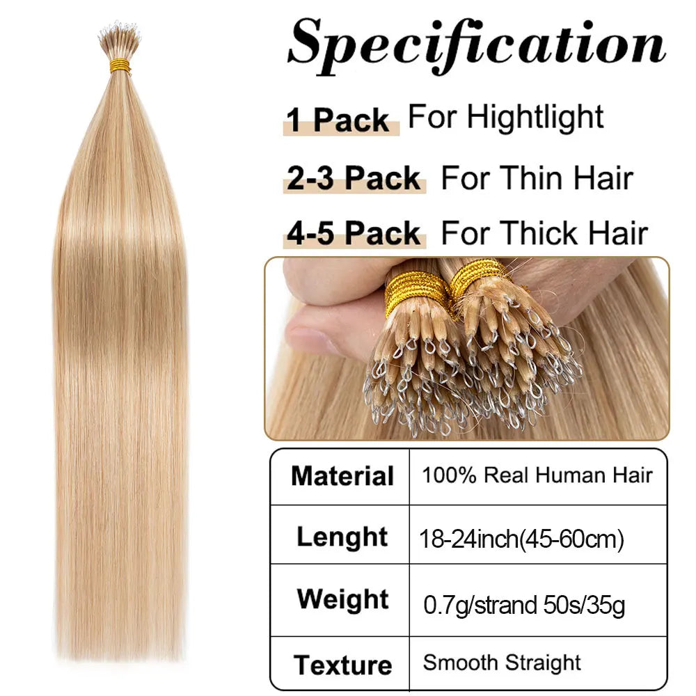 Nano Rings Hair Extensions Nano Tip Human Hair For Women