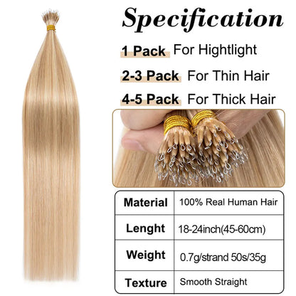 Nano Rings Hair Extensions Nano Tip Human Hair For Women