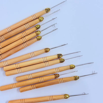 Hair Extensions Micro Pulling Needle Wood Hair Hook with Tongue Hair Crochet Hook