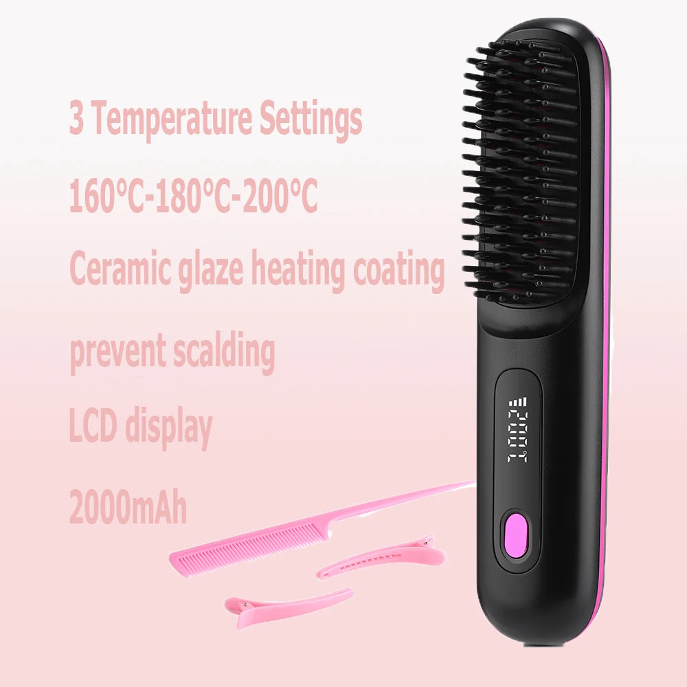 Hot Comb Straightener Professional Quick Heated Electric Wireless Multifunctional Hairstyle Brush