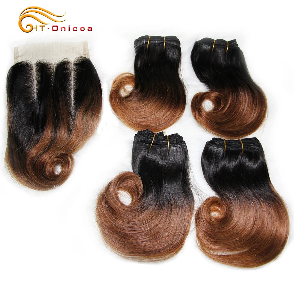 Bouncy Curly Human Hair Bundles with Closure Short Bob Human Hair Weave Extensions